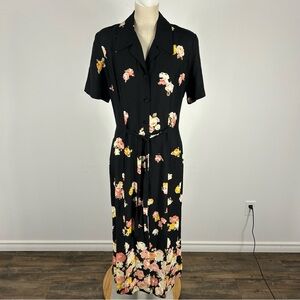 ❤️ Vintage Scarlett Black Midi Dress with Floral Accents